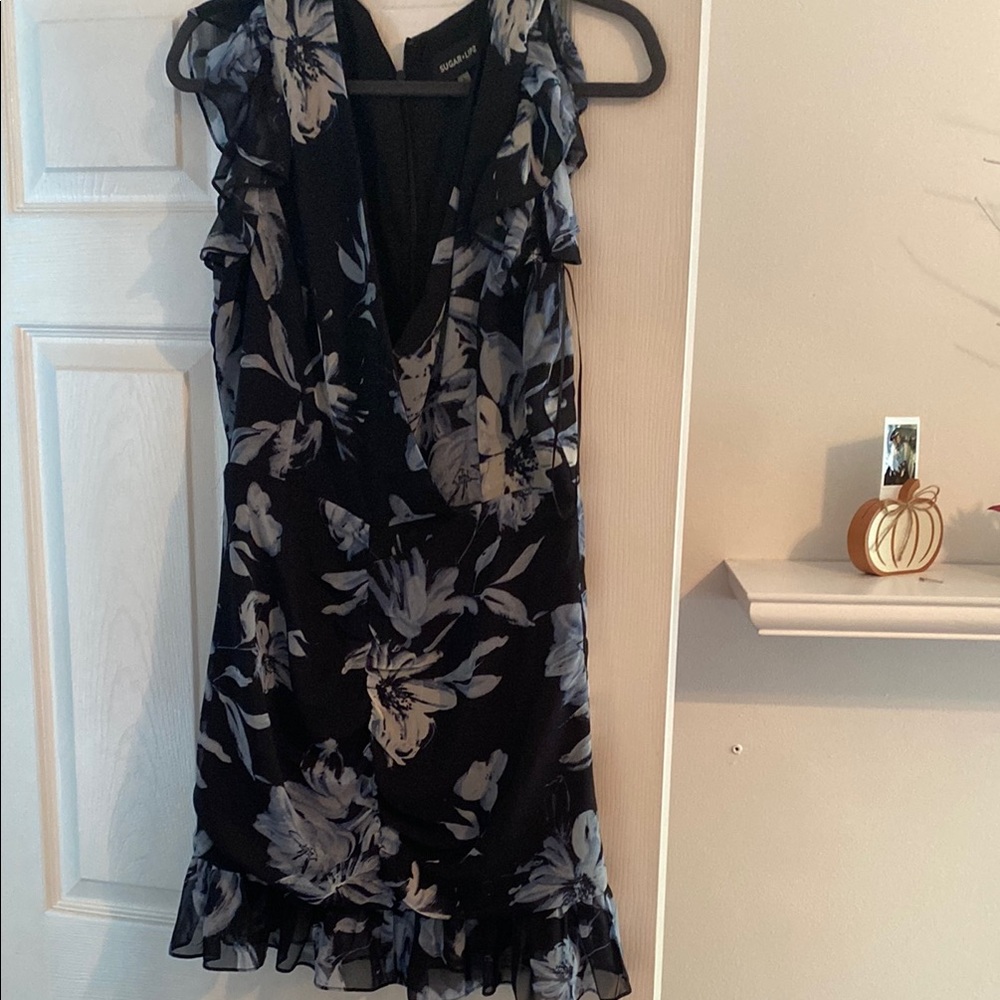 Sugar + Lips Floral navy blue  with flower Dress